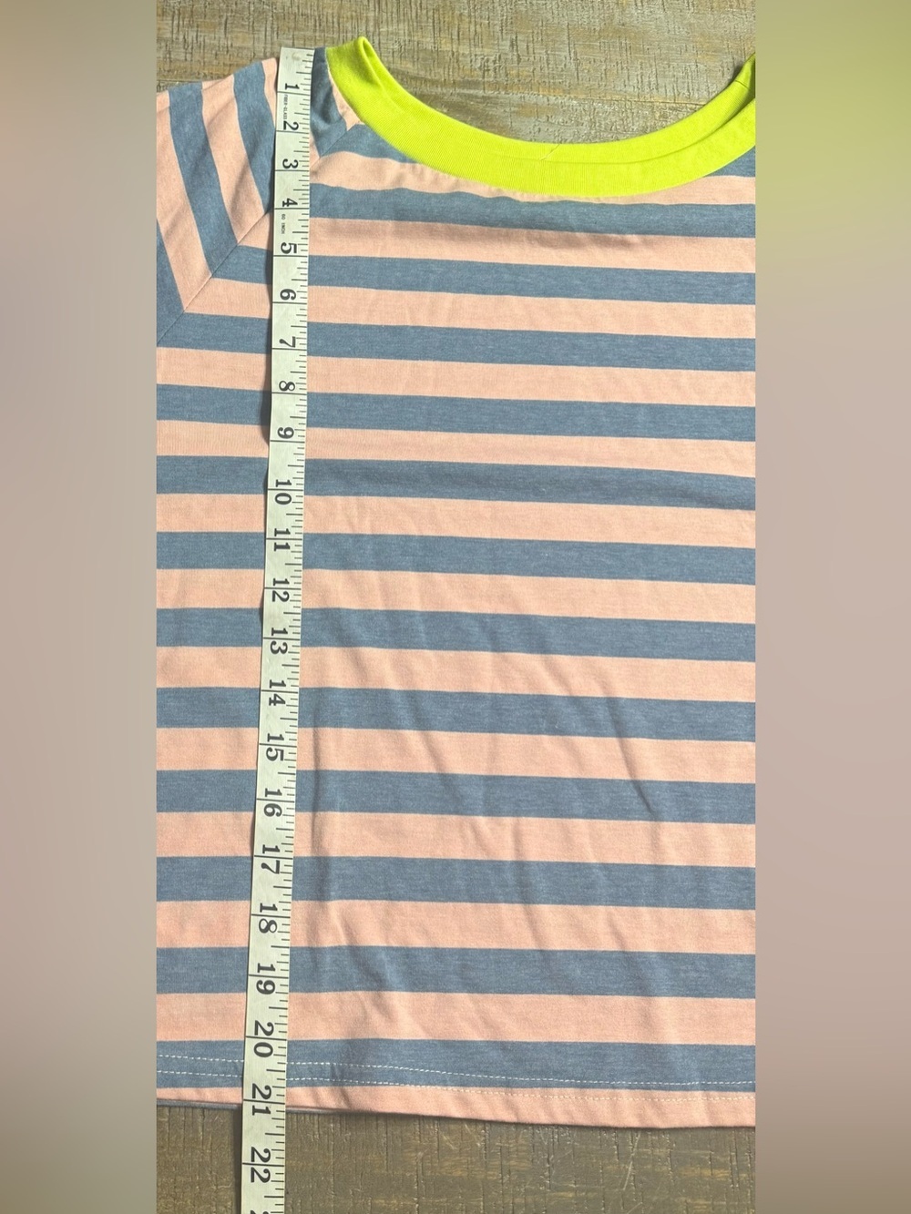 Striped Round neck Top in Pink & Blue with Lime Trim - Picture 7 of 7